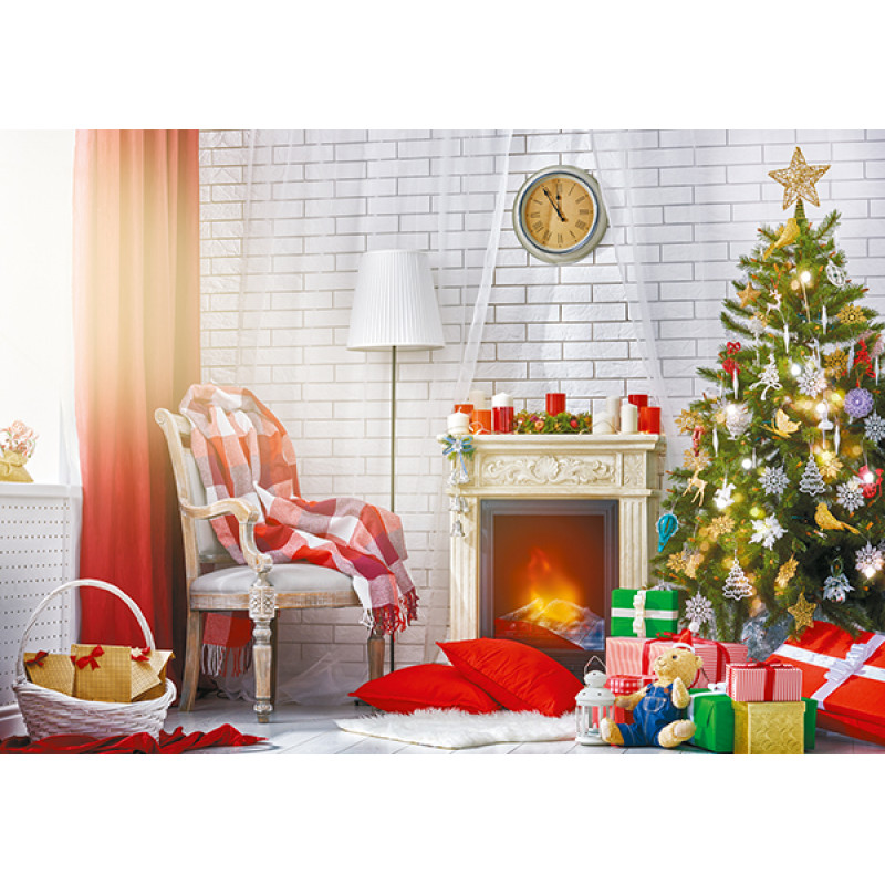 By the fireplace