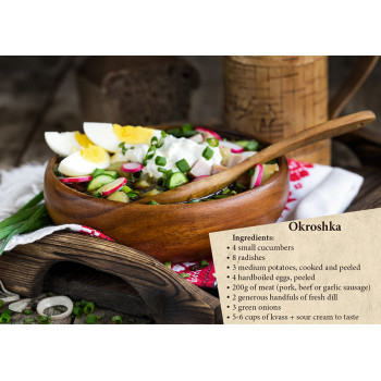 Открытка-рецепт Окрошка (рецепт на обороте)