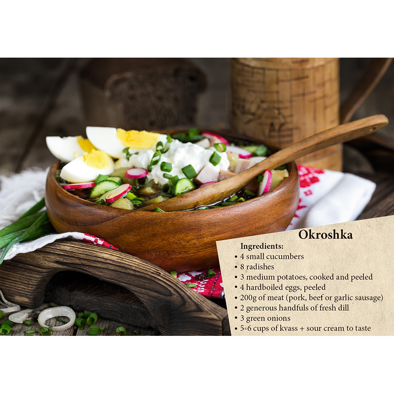 Открытка-рецепт Окрошка (рецепт на обороте)