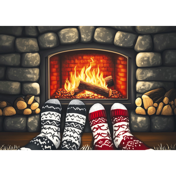 Fluffy socks by the fireplace