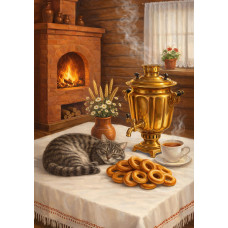 Cat by the samovar
