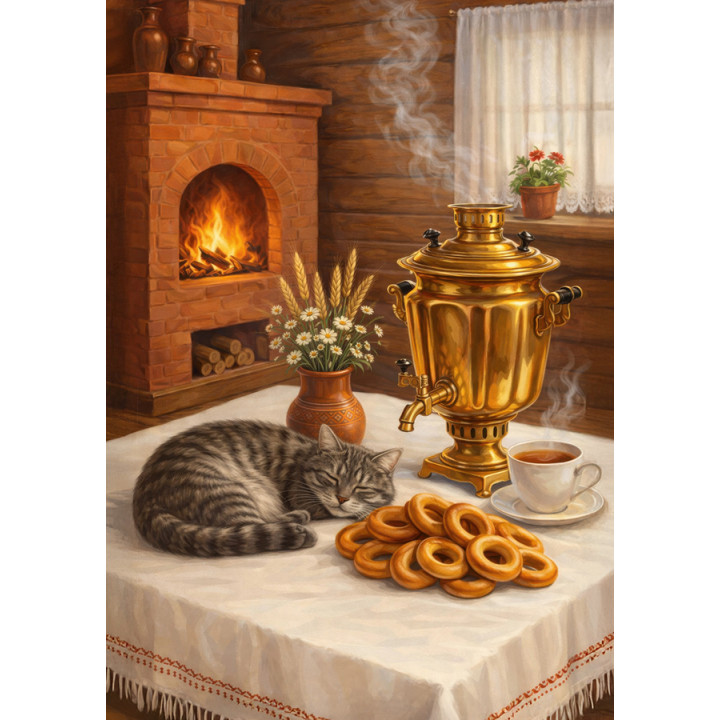 Cat by the samovar