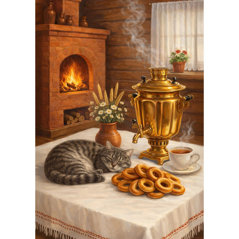 Cat by the samovar