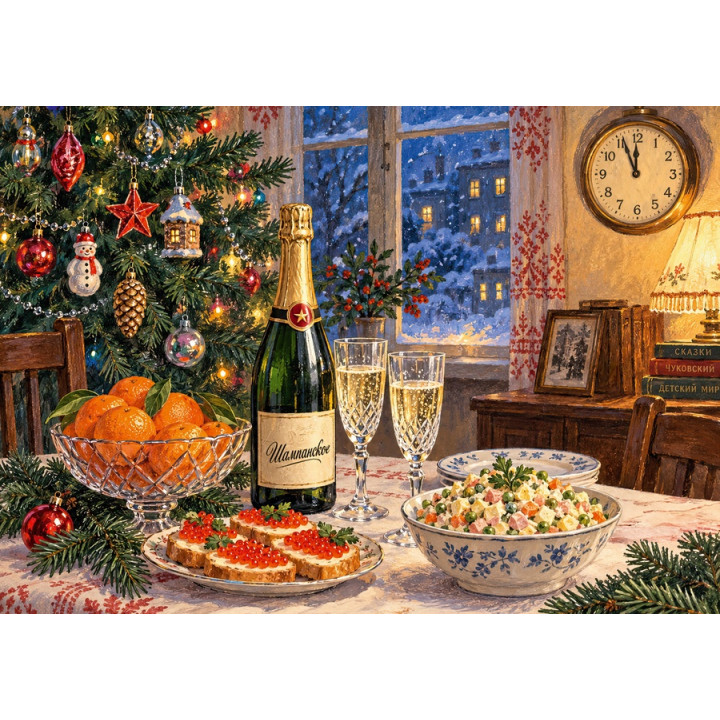 Olivier salad and tangerines