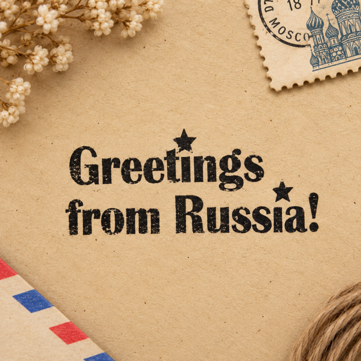 Stamp Greetings from Russia (20*45 mm)